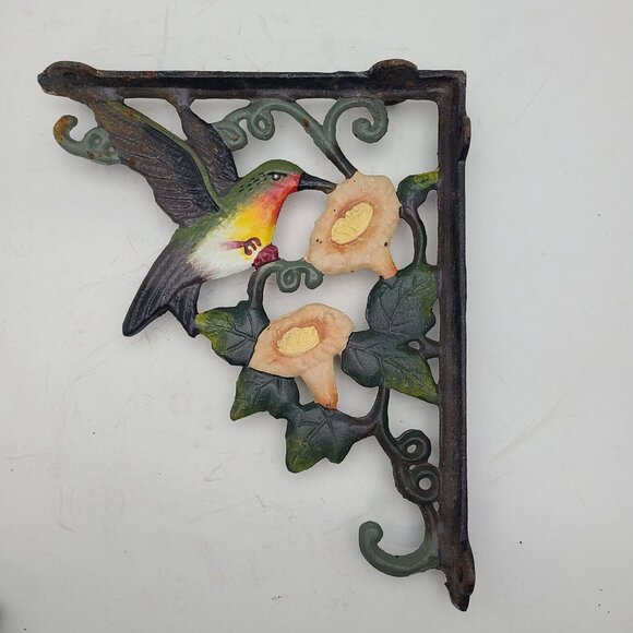 Vintage Cast Iron Painted Cast Iron Hummingbird Shelf Brackets Plant Hanger Bird - Picture 4 of 10